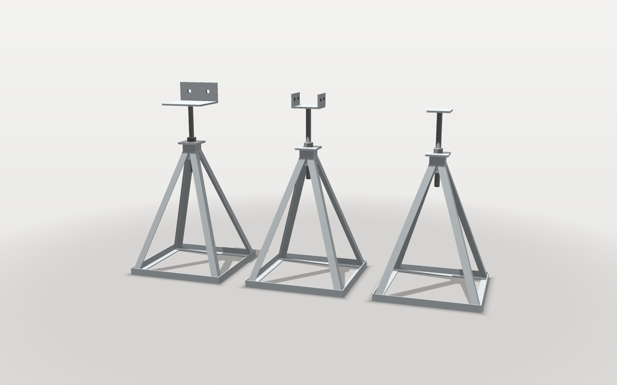 B&R 20" leveling jacks with L-plate, U-plate and flat plate levellers, hot-dip galvanized
